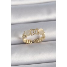 Style Of Carmen Pirinç Gold Renk Ayarlanabilir Zirkon Taşlı Beyaz Mineli Birleşik Halka Model Kadın Yüzük