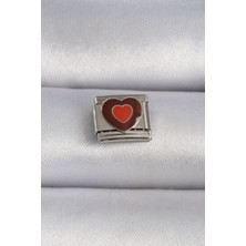 Style Of Carmen 316L Çelik Gümüş Renk Kahverengi Kalp Işlemeli Nomination Charm