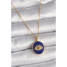 Style Of Carmen 316L Çelik Gold Renk Zincir Mavi Mineli Zirkon Taşlı Göz Işleme Kadın Kolye