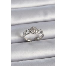 Style Of Carmen Pirinç Gümüş Renk Zirkon Taşlı Incili Kalp Işleme Detay Ayarlanabilir Model Kadın Yüzük