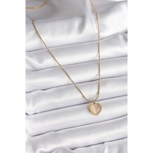 Style Of Carmen 316L Çelik Gold Renk Kedi Gözü Sedefli Kalp Model Kadın Kolye
