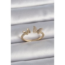 Style Of Carmen Pirinç Gold Renk Ayarlanabilir Zirkon Taşlı Kelebek Model Kadın Yüzük
