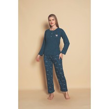 Temporium Kadın Yakası Düğmeli Mevsimlik Bambu Uzun Kollu Pijama Takımı