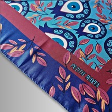 Bordo Eşarp Ipeksi Twill Saten Kumaş Nar Nazar Boncuğu Desenli (Vişne Çürüğü Renk)