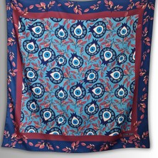 Bordo Eşarp Ipeksi Twill Saten Kumaş Nar Nazar Boncuğu Desenli (Vişne Çürüğü Renk)