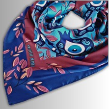 Bordo Eşarp Ipeksi Twill Saten Kumaş Nar Nazar Boncuğu Desenli (Vişne Çürüğü Renk)
