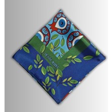 Kırmızı Yeşil Eşarp Ipeksi Twill Saten Kumaş Nar Nazar Boncuğu Desenli