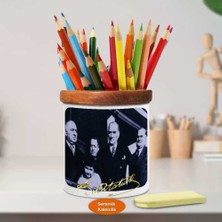 Asilmeydan Kızı Ülkü ve Mustafa Kemal Atatürk Ahşap Seramik Kalemlik-742