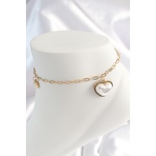 Clariss 316L Çelik Gold Renk Zincir Model 3D Inci Kalp Model Kadın Halhal