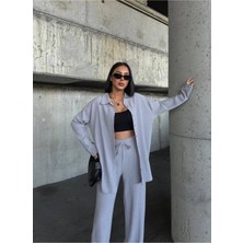 Yeni Sezon Kışlık Kumaş Kadın Oversize Gömlekli Takım