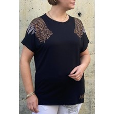 Mia Butik Büyük Beden Siyah Melek  Bluz