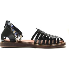 Beety 101-301 Hakiki Deri Taba - Siyah Kadın Bodrum Sandalet