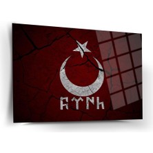 Göktürkçe Yazılı Türk Bayrağı Cam Tablo