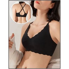 Sweet Sauna Lazer Kesim Dikişsiz Iz Yapmaz Büstiyer Sütyen Çıkarılabilir Pedli Toparlayıcı Nefes Alabilir Sütyen Siyah