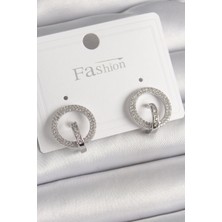 Shopzum Pirinç Gümüş Renk Zirkon Taşlı Halka Model Kadın Küpe