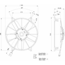 Kormas 12V Fan Motoru Emici Aksiyel 11 " (Geniş Tip Kalın Motor) (5 Kanat) (Dış Çap 310 Mm)