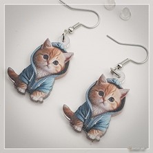 Biralo - Mavi Kapüşonlu Kedi Küpe