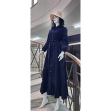 Gömlek Yaka Uzun Kol Cepli Enzim Kumaş Önden Düğmeli Cepli Kot Elbise & Tesettür GIYIM-4654