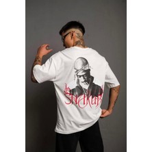 Erkek Sırt Baskılı Oversize T-Shirt - Beyaz