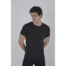 Erkek Gögüs Fileli Slim Fit T-Shirt - Siyah