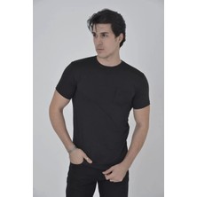 Giyim Center Erkek File Cepli Slim Fit T-Shirt - Siyah