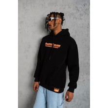 Erkek Armalı Baskılı Kapüşonlu Sweatshirt - Siyah