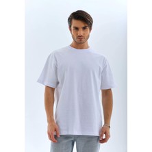 Unisex Oversize Düz Bisiklet Yaka T-Shirt - Beyaz