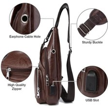 Danazeey Günlük Sırt Çantası,erkek Göğüs Çantası Şarj Bağlantı Noktalı USB Çantası Retro Crossbody Pu Deri Vintage Iş Çantası Kılıfı Için Spor Koyu Kahverengi (Yurt Dışından)