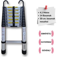 Endokon 410 Cm. - 14  Basamaklı Kancalı Teleskobik / Teleskopik Alüminyum Merdiven - I Tipi Uzayan Merdiven