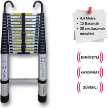 Endokon 440 cm. - 15  Basamaklı Kancalı Teleskobik / Teleskopik Merdiven - I Tipi Uzayan Merdiven