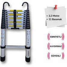 Endokon 320 Cm. - 11  Basamaklı Kancalı Teleskobik / Teleskopik Merdiven - I Tipi Uzayan