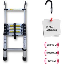 Endokon 10 Basamak - 290 Cm. Kancalı Teleskobik / Teleskopik Alüminyum Merdiven - I Tipi Uzayan Merdiven