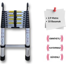 Endokon 10 Basamak - 290 Cm. Kancalı Teleskobik / Teleskopik Alüminyum Merdiven - I Tipi Uzayan Merdiven