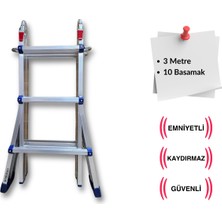 300 Cm. 10 Basamak A ve I Tipi Katlanıp Uzayabilen Mini Dev Alüminyum Merdiven