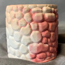 Uretti - Ayşe 7362 El Yapımı Taş Tozu Minik Pembe - Beyaz Dekoratif Saksı - 6  x  6 cm
