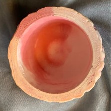 Uretti - Ayşe 7362 El Yapımı Taş Tozu Minik Pembe - Beyaz Dekoratif Saksı - 6  x  6 cm