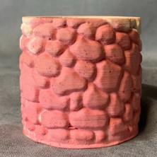 Uretti - Ayşe 7362 El Yapımı Taş Tozu Minik Pembe - Beyaz Dekoratif Saksı - 6  x  6 cm
