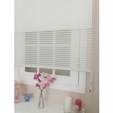 Atölye Perde Çiftli Sistem Düz Beyaz Kalın Çizgili Tül ve Stor Perde