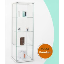 Artinoks Home Cam Vitrin Gümüşlük Büfe Kitaplık Camlı Koleksiyon-Vitrini Detolf-Teşhir 3+4 Raflı