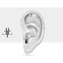 Kalp Pırlantalı Piercing, 8 mm , 1.2 Mm, 14K Sarı-Beyaz-Kırmızı Altın | LP00017D