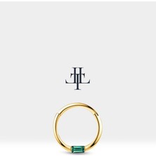Baget Zümrütlü Halka Piercing, 10-12 mm , 1.2 Mm, 14K Sarı-Beyaz-Kırmızı Altın | LC00016E