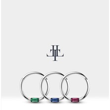 Baget Zümrütlü Halka Piercing, 10-12 mm , 1.2 Mm, 14K Sarı-Beyaz-Kırmızı Altın | LC00016E