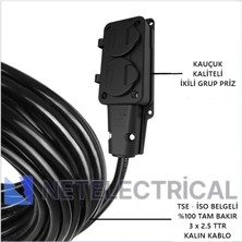 Netelectrical Kauçuk 2'li 1 Metre Topraklı Grup Priz - 3x2.5 Ttr Tam Bakır Kalın Siyah Kablo