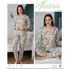 Alissa 6215 Bayan Önü Düğmeli Desenli Uzun Kol  Pijama Takımı