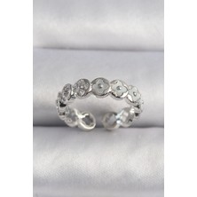 Tua Moda Pirinç Gümüş Renk Beyaz Sedefli Yonca Model Kadın Yüzük