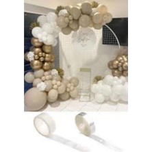 Tatlı Günler 10 Krom Gold, 25 Beyaz ve 25 Taş Kum Rengi Balon Zinciri Doğum Günü Nişan Kına Pastel Bride Seti