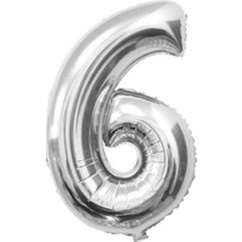 Gümüş Folyo Balon 32" Inç 76 cm 6 Rakamı