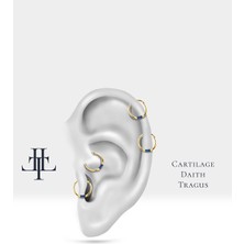 Baget Safirli Halka Piercing, 10-12 mm , 1.2 Mm, 14K Sarı-Beyaz-Kırmızı Altın | LC00016S