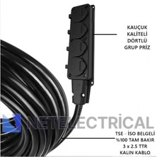 Netelectrical Kauçuk 4'lü 1 Metre Topraklı Grup Priz - 3x2.5 Ttr Tam Bakır Kalın Siyah Kablo