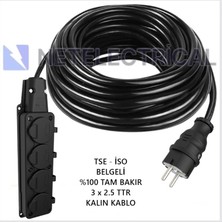 Netelectrical Kauçuk 4'lü 10 Metre Topraklı Grup Priz - 3x2.5 Ttr Tam Bakır Kalın Siyah Kablo